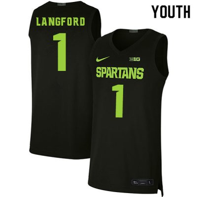Youth Michigan State Spartans NCAA #1 Joshua Langford Black Authentic Nike Stitched College Basketball Jersey OC32T71JL
